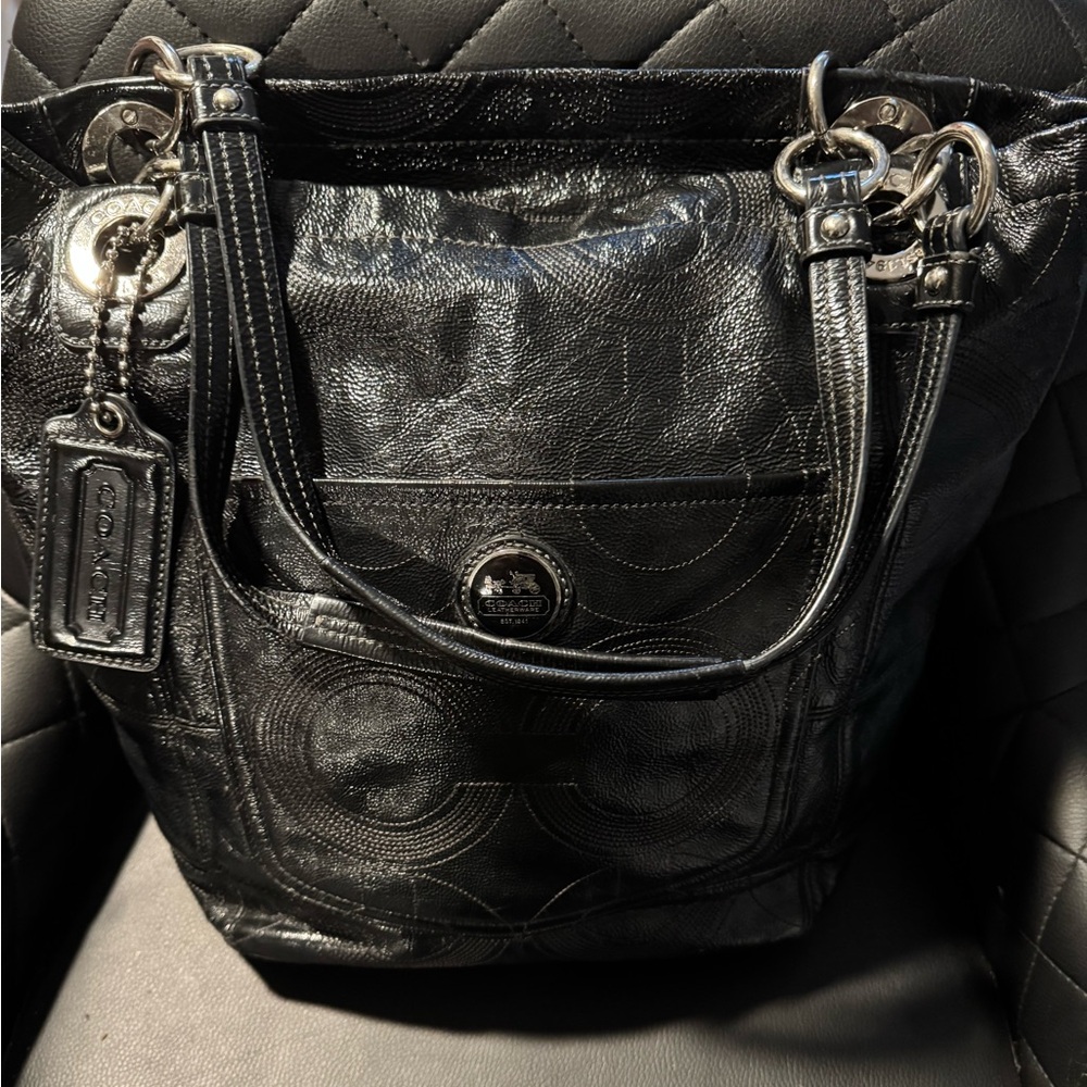 Coach Black Embossed Leather Tote
